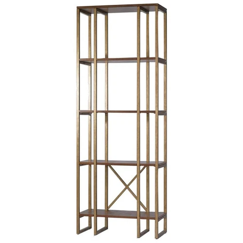 Uttermost Karishma 4-Shelf MDF and Metal Bookcase in Antique Gold/Dark Walnut - Picture 1 of 6