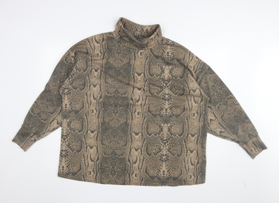 I-X London braune Damenbluse mit Stehkragen und Tiermotiv, Größe 12