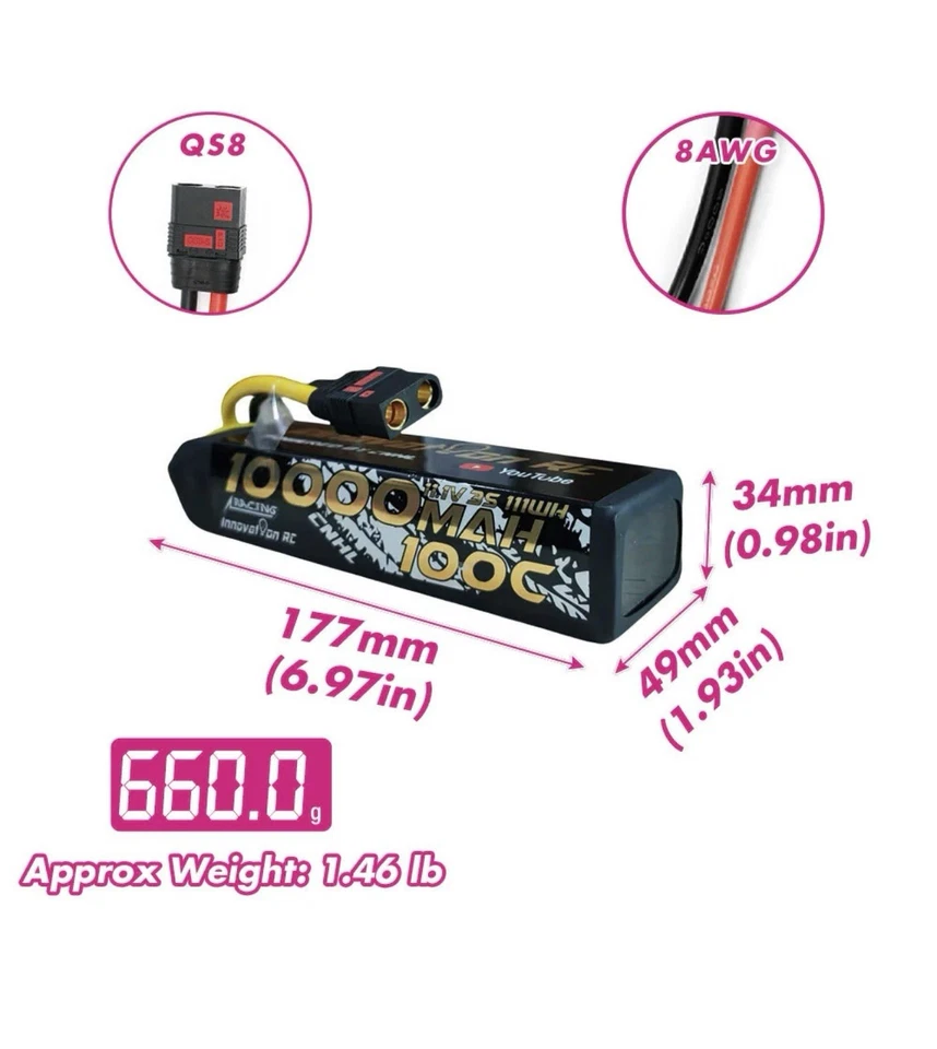 CNHL Racing Series 3S 10000mAh11,1V 3S 10OC Lipo Akku mit QS8-Stecker - Bild 2 von 4