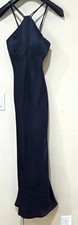 XSCAPE Navy Satin Halter Backless Sleeveless Maxi Slip Dress Size 2