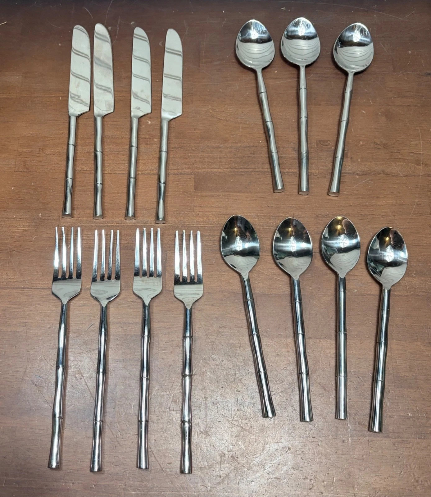 15 Pcs Vintage BAMBOO Stainless Flatware