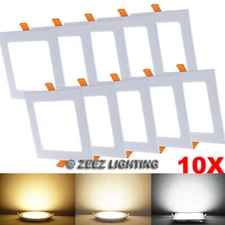 10 Pack 12W 6-Inch Square Warm White LED Recessed Ceiling Light Canless Can Lamp