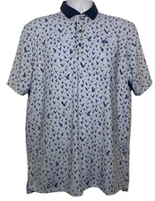 Greyson Polo Shirt Mens L Golf Performance Eagles Bird AOP Print Ocean Reef Logo