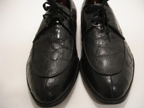 Men's 10.5 C Florsheim Imperial Split Toe Black Alligator Shoes Oxford Vtg 1950s - Picture 8 of 15