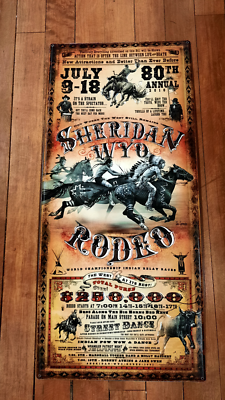 WYOMING Sheridan Rodeo TIN Poster Bob Coronato Metal Sign Embossed