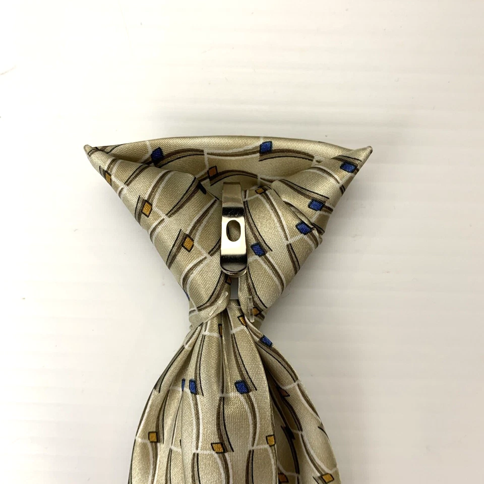 PURITAN Clip On Necktie Mens Sz 3.75" x18.75" Taupe Blue Gold Foulard Tie Church - Image 4 of 4