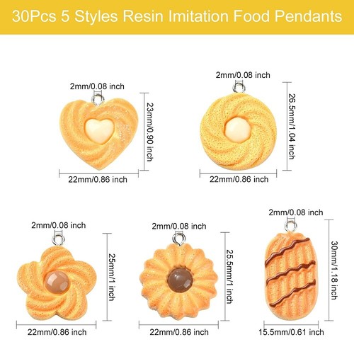 30Pcs Resin Cookie Charms Biscuit Heart Flower Round for Crafts Jewelry Making - Picture 2 of 5