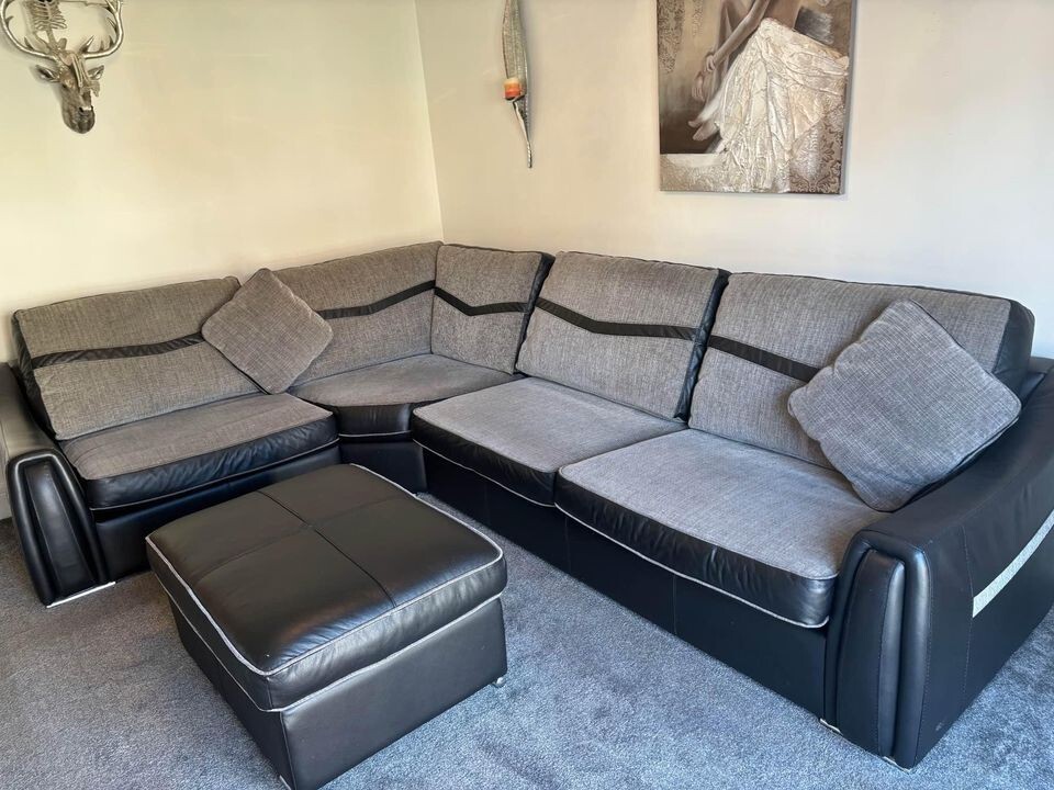 Revesible Black/Grey Leather Fabric Corner Sofa LShape Sofa eBay