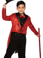 Red Sequin Tailcoat Child Ringmaster Showman Magician Costume One Size