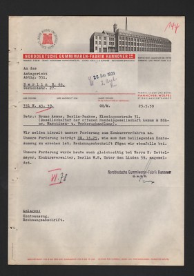 Hanover, letter 1939, North German rubber goods factory GmbH 