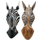 Safari Horse Zebra Wood Masks Animal Head Set 2 Wall Art Sculpture Hanging 12 in