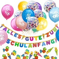 SchuleinfüHrung Schulanfang Einschulung Deko Set - Girlande Luftballons Konfetti