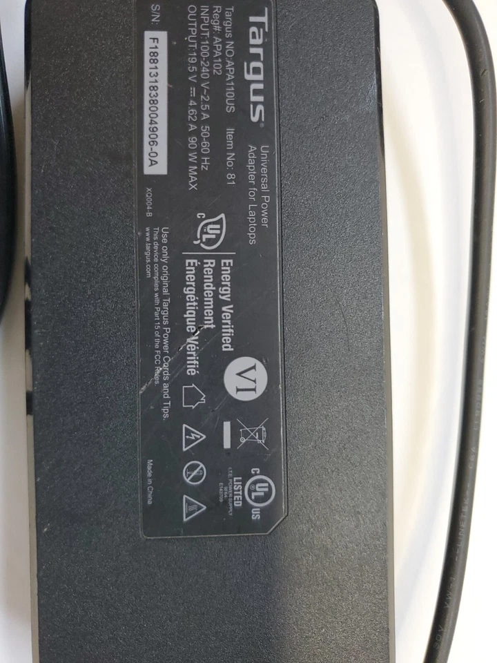 Targus APA110US 90W Semi-Slim Universal Laptop Charger Power Supply Black  #81 - Image 3 of 4