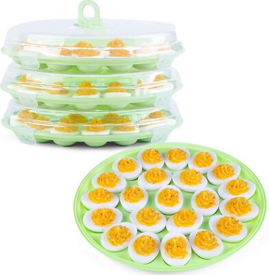 HANSGO 3PCS Deviled Egg Platter and Carrier With Lid - 66 Egg Slots for Parties