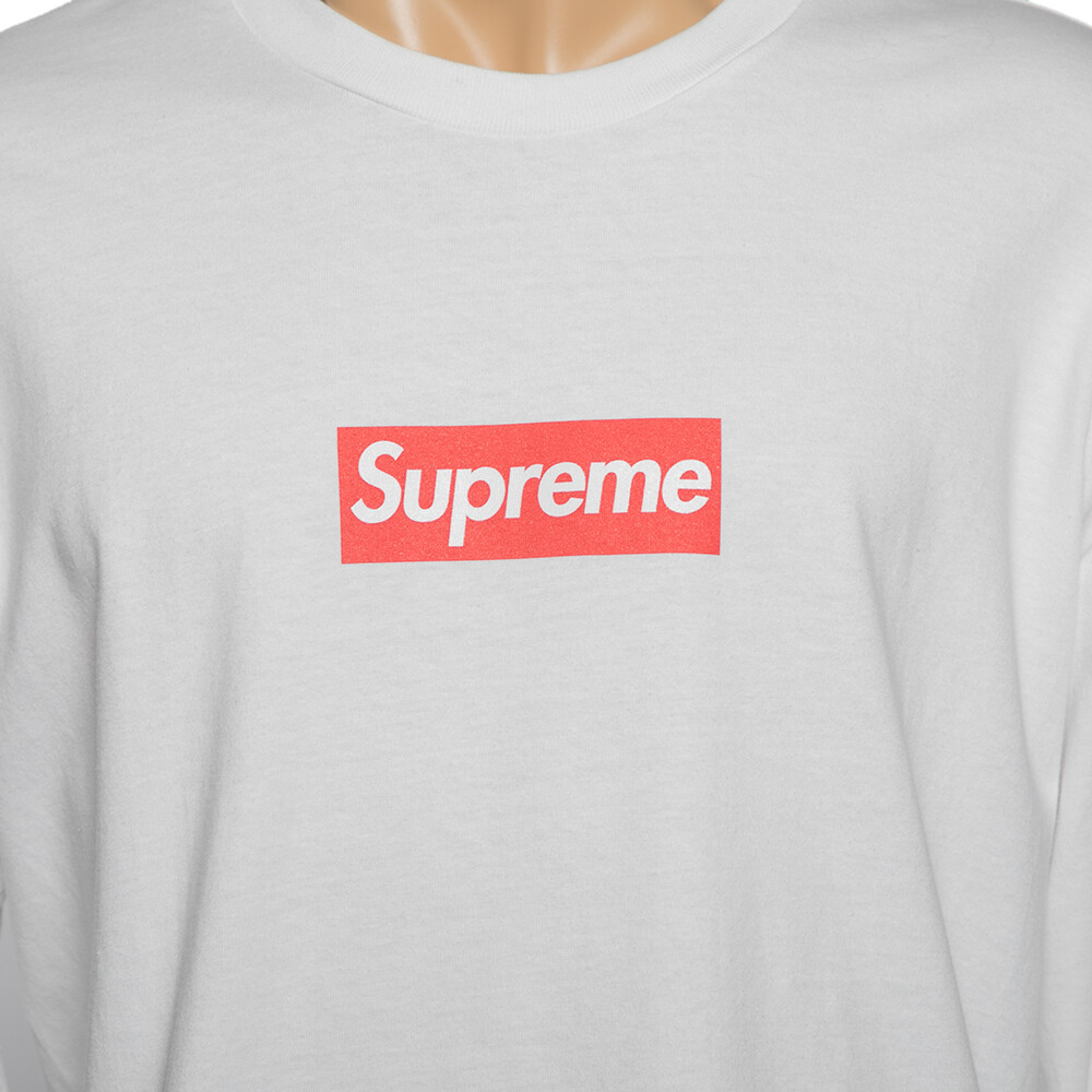 Supreme White Cotton Logo Printed Crew Neck Long Sleeve T Supreme White Cotton Logo Printed Crew Neck Long Sleeve T
