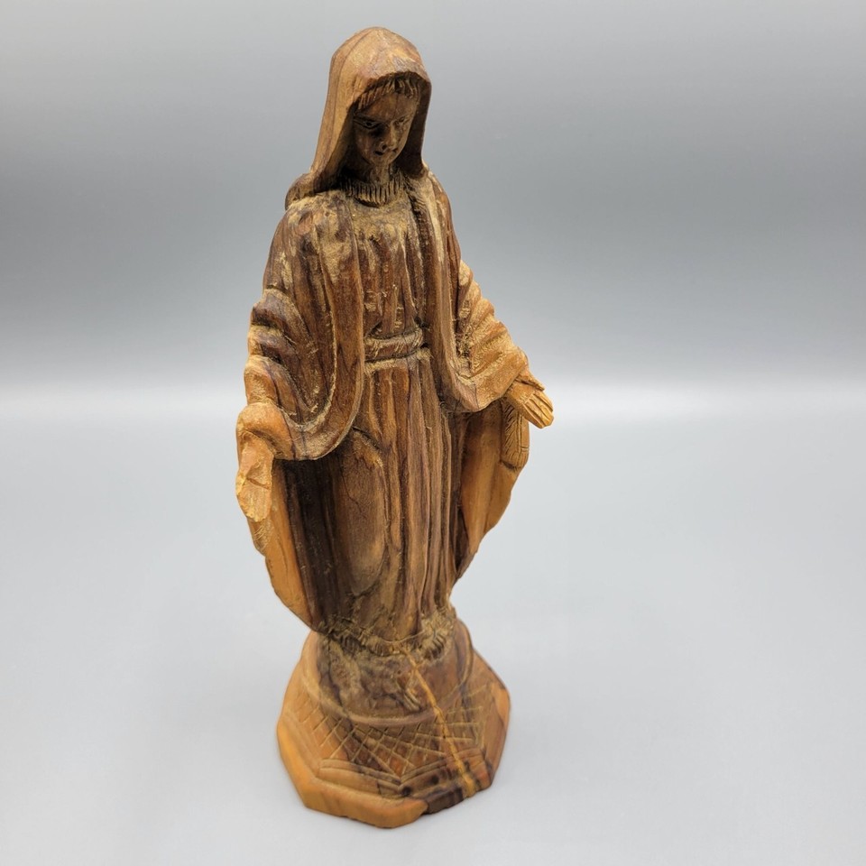 Vintage Carved Wood Virgin Mary Madonna Figurine Statue Religious Decor