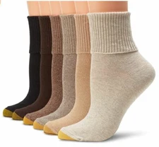 GOLD TOE Womens 6 pack Turn Cuff Multi Color Socks Size 9-11 fits shoe sizes 6-9