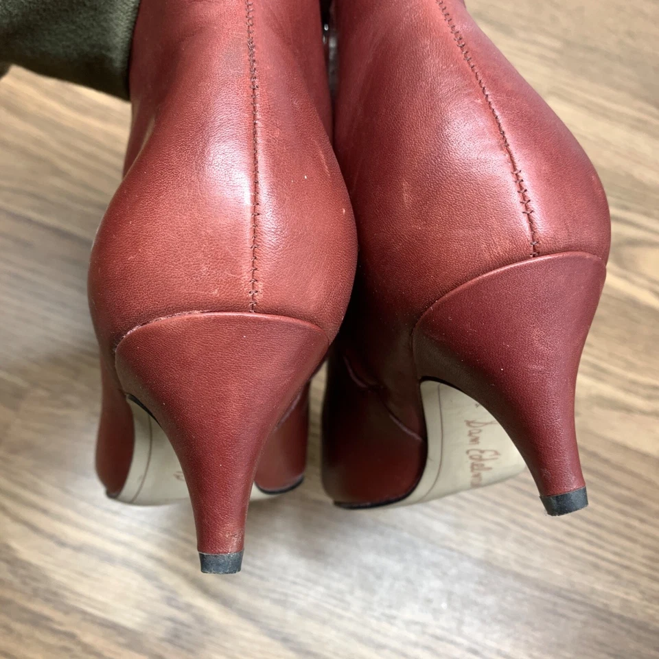 Sam Edelman Kinzey Botas de Tornozelo Couro Borgonha Beterraba Vermelha Tamanho 6.5 Salto Gatinho - Imagem 4 de 4