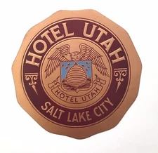 1930s Luggage Label Hotel Utah, Salt Lake City Beehive Bird Emblem Embossed