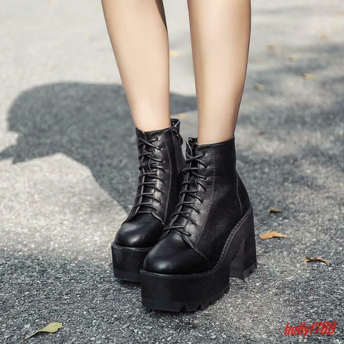 Goth Punk Womens Platform Chunky High Heels Ankle Boots Lace Up Shoes Pumps boot