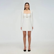 Self-Portrait White Diamante Mini Dress Long Sleeve EU 8 US  Size 4