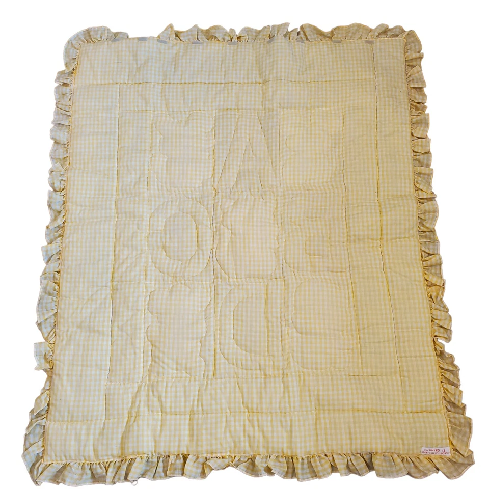 Edredón tapiz vintage ABC Animal Nany tapiz amarillo a cuadros colgante de pared 44 X 51 Foto 2 de 4