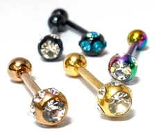 1pc Multiple Gem Set Ball Tongue Ring IP Steel Barbell Tounge 14g 5/8 (16mm)