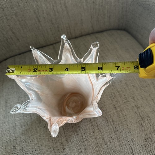 Murano Glass Container Vase Antonio Tammaro Italy Peach Pink Ruffled Lip - Picture 9 of 10