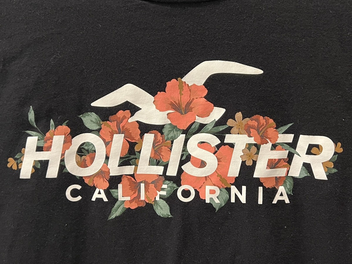 Hollister Shirt Adult XS Black California Flowers Surfer Long