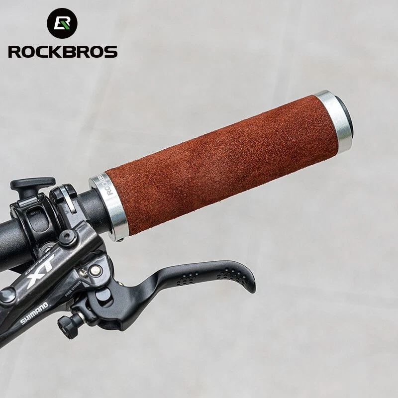 ROCKBROS Bicycle Grips Handlebar Leather Suede Shockproof Bilateral Lock Grips - Image 3 of 4