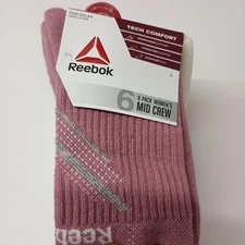 Reebok Tech Comfort Target Cushion Mid Crew Women's Socks Size 4-9 6 Pairs