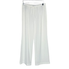 Zara Wide Leg Flowy Pants M Ivory Drawstring Pleated Travel Boho Beachy