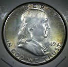 1949 ** Franklin Half Dollar ** FULL BELL ** Colorful ** Mint State ** Silver