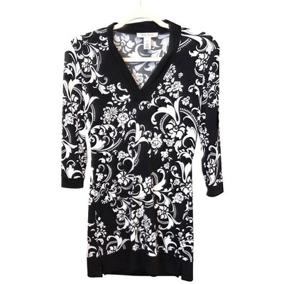 White House Black Market Dress XXS Floral 3/4 Sleeve V-Neck Career