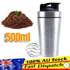 500ml Stainless Steel Shaker Bottle with Wire Whisk Ball Leak Proof Shake Cup AU
