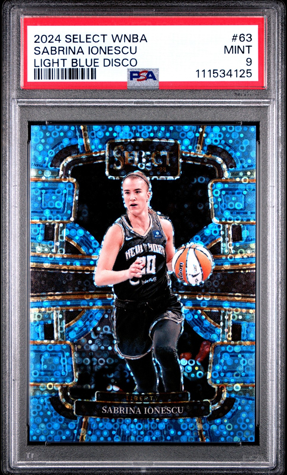 2024 Panini Select Wnba #63 Sabrina Ionescu Light Blue Disco /125 PSA 9