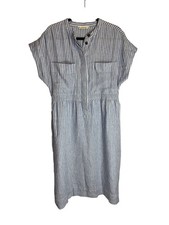 Everlane The Craft Dress in Linen Striped White Blue-sz Medium