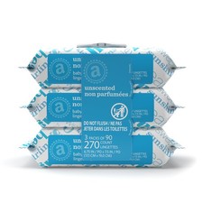 Amazon Elements Baby Wipes, Unscented, Hypoallergenic, AlcoholFree, 270 Count...
