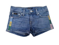 Polo Ralph Lauren Girls Denim Shorts Blue Logo Panels, Size 14 NWOT