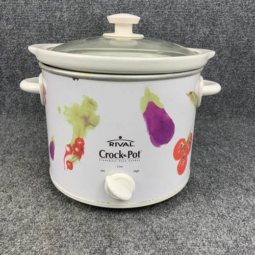 Rival Crock Pot Stoneware Slow Cooker 3040 White w/ Vegetable Design WORKS