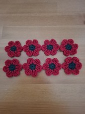 8 Crochet Handmade Red, Colourful Acrylic Flowers