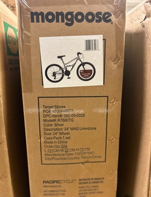 Mongoose Limestone 24'' Mountain Bike   Silver, 21-Speed, Dual Suspension