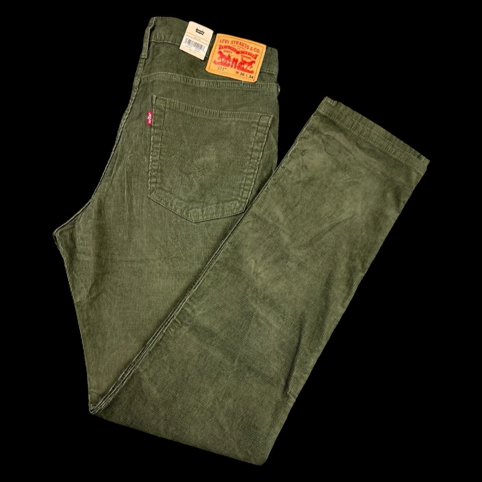 Pantalones de pana Levis 511 para hombre talla 36x34 calce ceñido elástico verde 5 bolsillos Foto 3 de 4