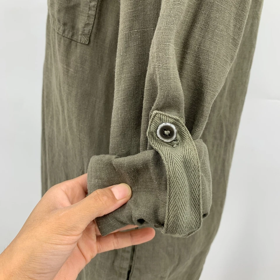 Michael Stars Shirt Dress Women Extra Small Herb Eleanor Linen Tap Sleeve Pocket - Image 3 of 4