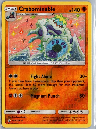 Crabominable 105/214 Rare Unbroken Bonds Pokemon Reverse Holo Near Mint
