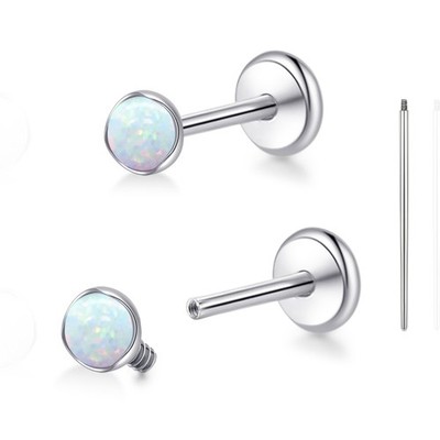 18G Titanium Body Piercing Jewelry, G23 Hypoallergenic Flat Back Opal Interna...