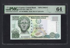 Cyprus 10 Pounds 1-4-2005 P62es  Specimen  Uncirculated Grade 64 Top Pop