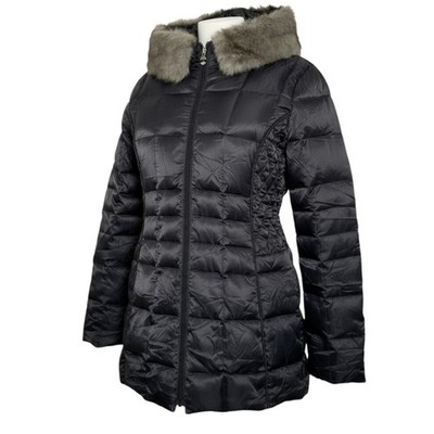 Laundry By Shelli Segal Down Filled Puffer Jacket Medium Hooded w/Detach Collar