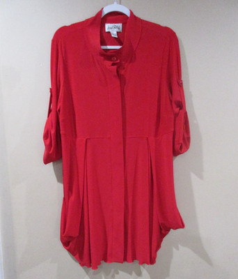 Joseph Ribkoff Dress Women 16 Ruby Red Tunic Knee Length Collared Button Down