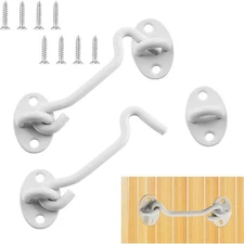 Waziaqoc 3 Inch Hook and Eye Latch (2PCS), Stainless Steel 3 Inch, White 